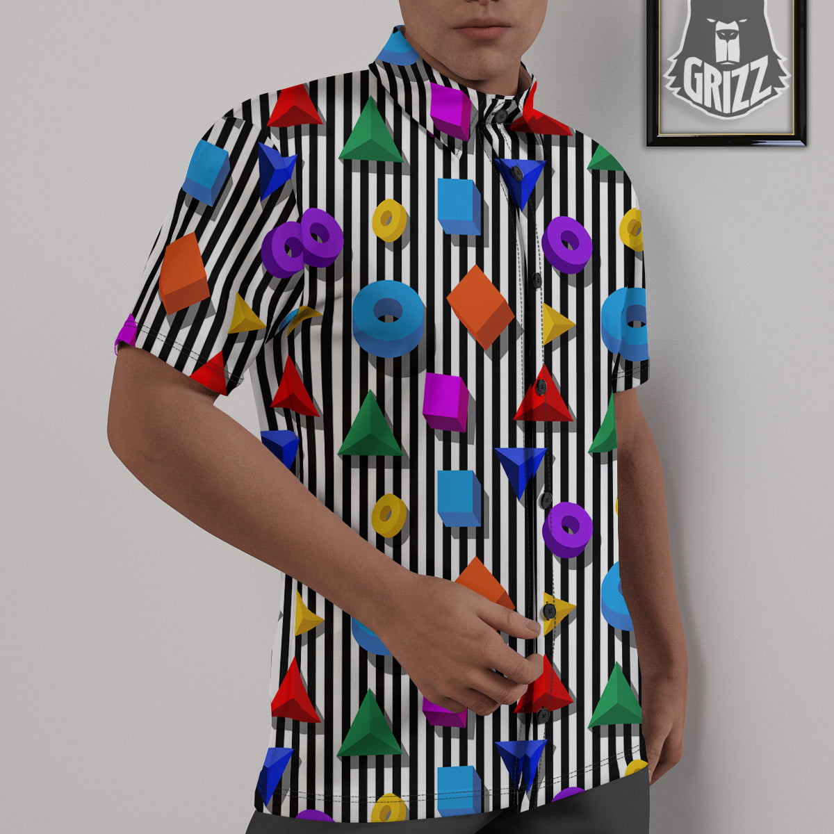 Geometric Colorful Striped Print Pattern Untucked Shirts-grizzshop
