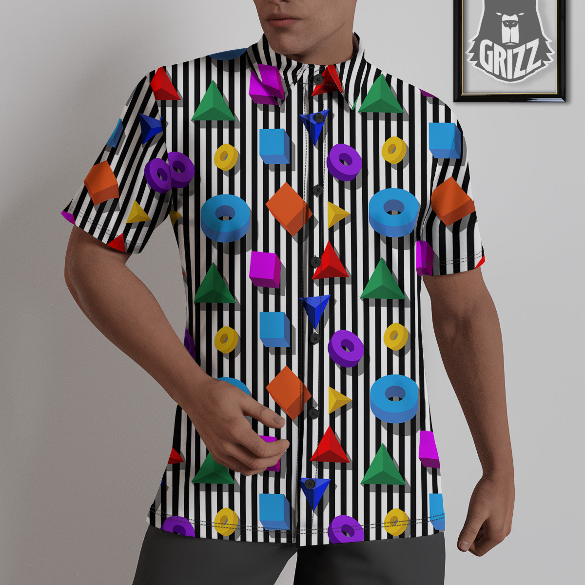 Geometric Colorful Striped Print Pattern Untucked Shirts-grizzshop