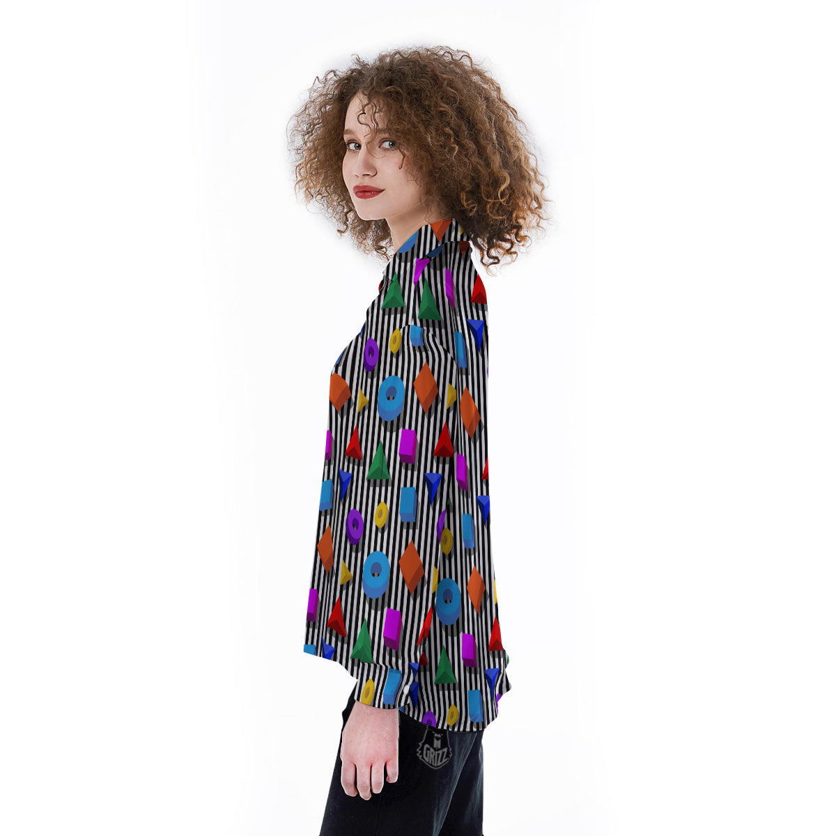 Geometric Colorful Striped Print Pattern Women's Long Sleeve Shirts-grizzshop