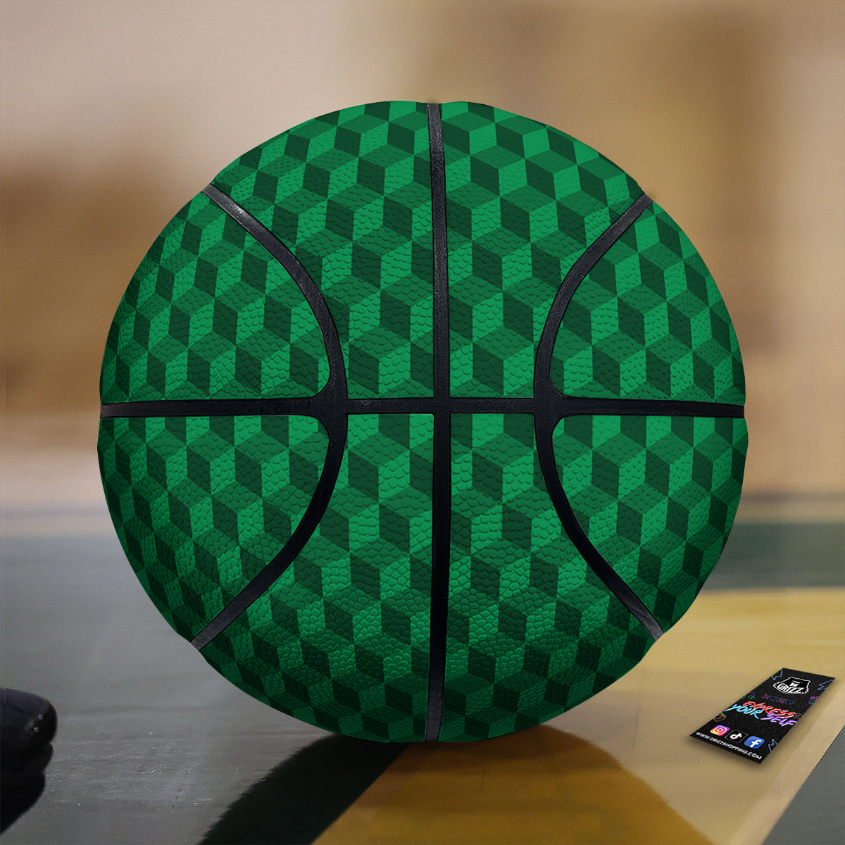 Geometric Cube Dark Green Print Pattern Basketball-grizzshop