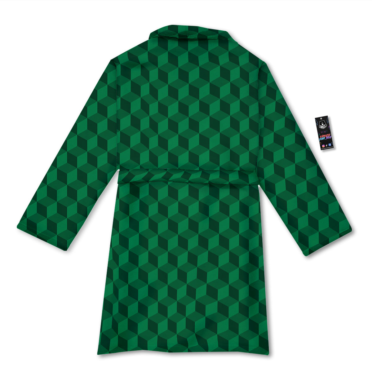 Geometric Cube Dark Green Print Pattern Bathrobe-grizzshop