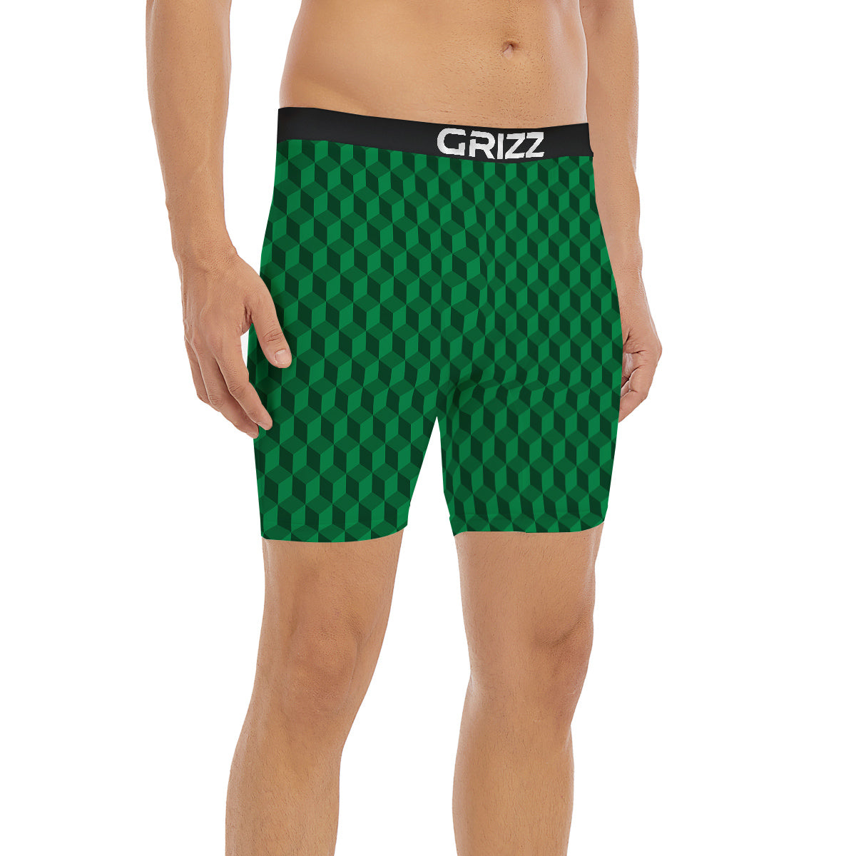 Geometric Cube Dark Green Print Pattern Boxer Briefs-grizzshop
