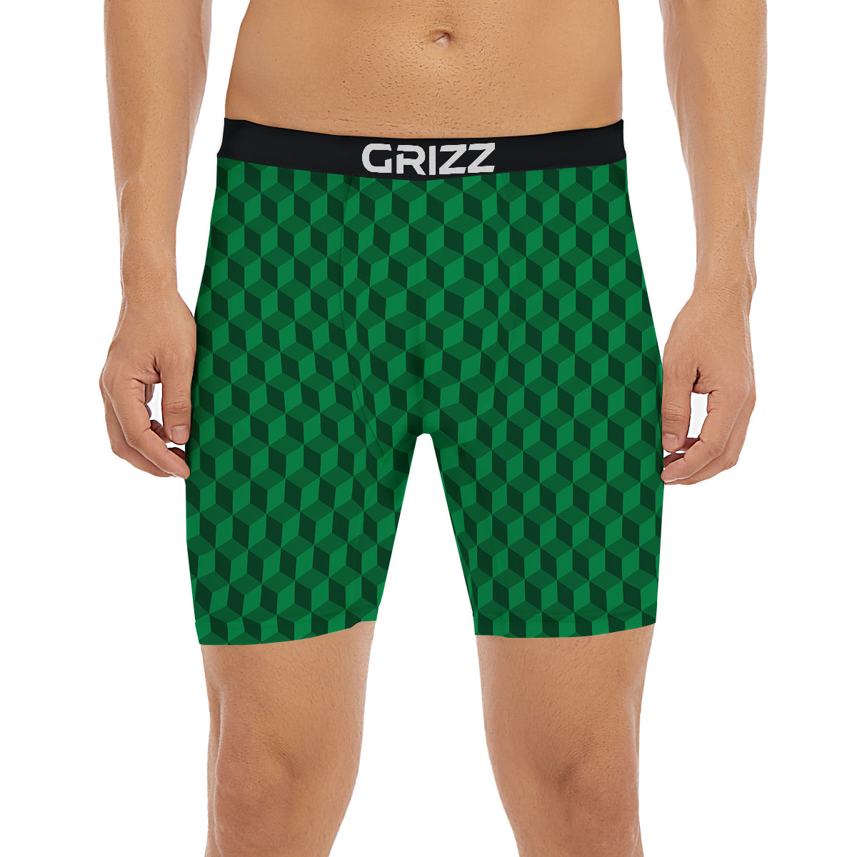 Geometric Cube Dark Green Print Pattern Boxer Briefs-grizzshop