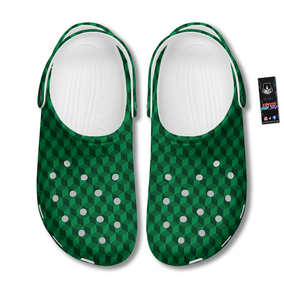 Geometric Cube Dark Green Print Pattern Clog-grizzshop