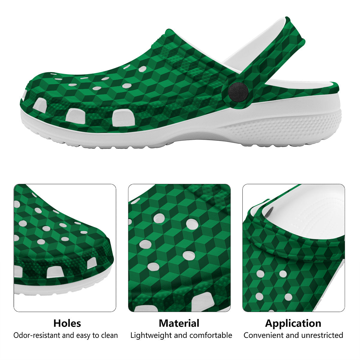 Geometric Cube Dark Green Print Pattern Clog-grizzshop