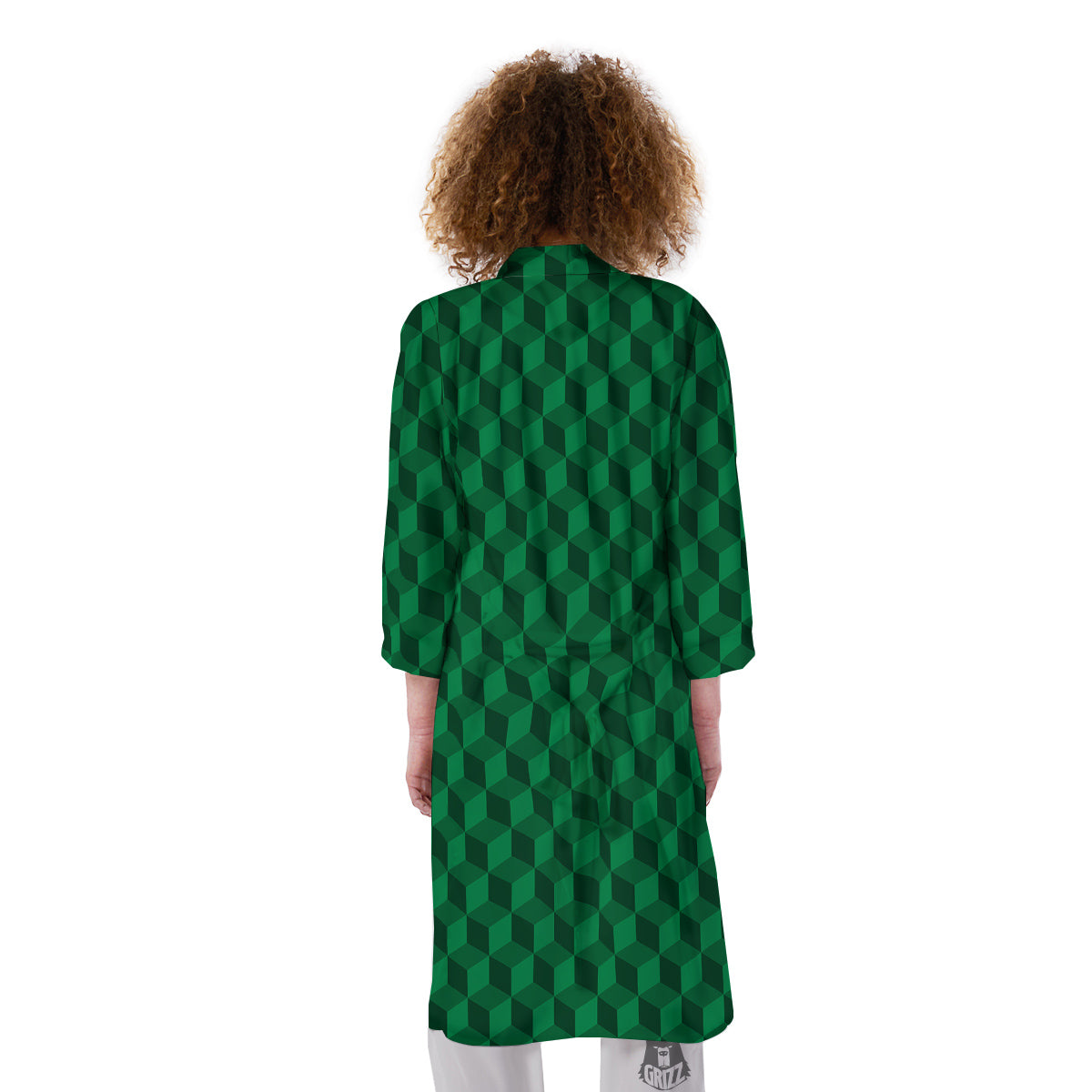 Geometric Cube Dark Green Print Pattern Kimono-grizzshop