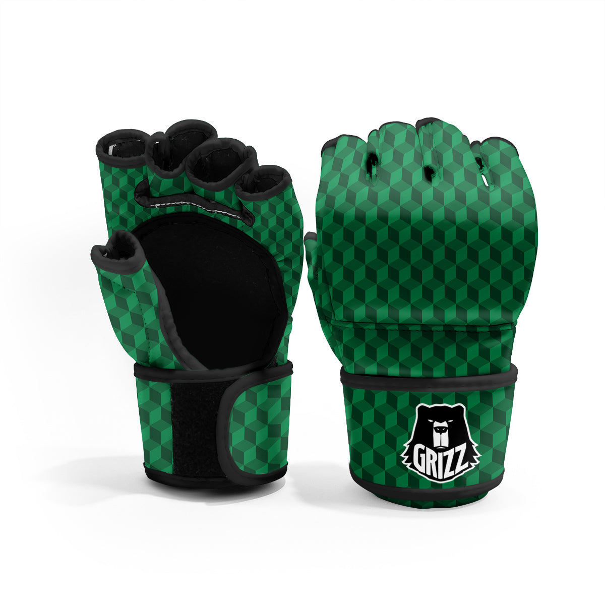 Geometric Cube Dark Green Print Pattern MMA Gloves-grizzshop