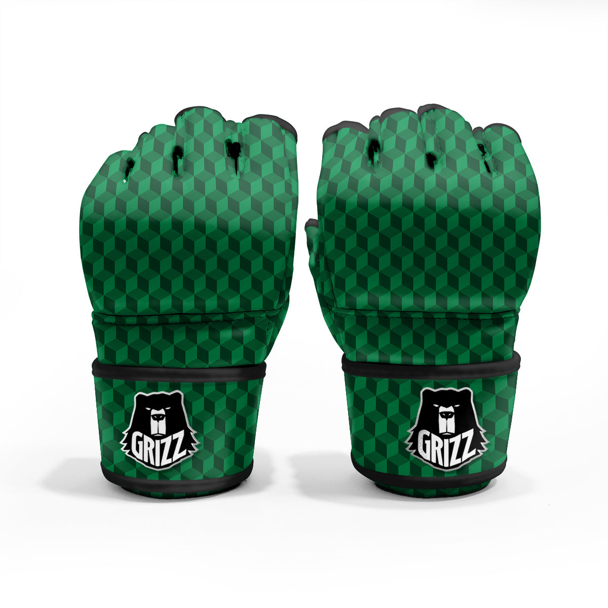 Geometric Cube Dark Green Print Pattern MMA Gloves-grizzshop
