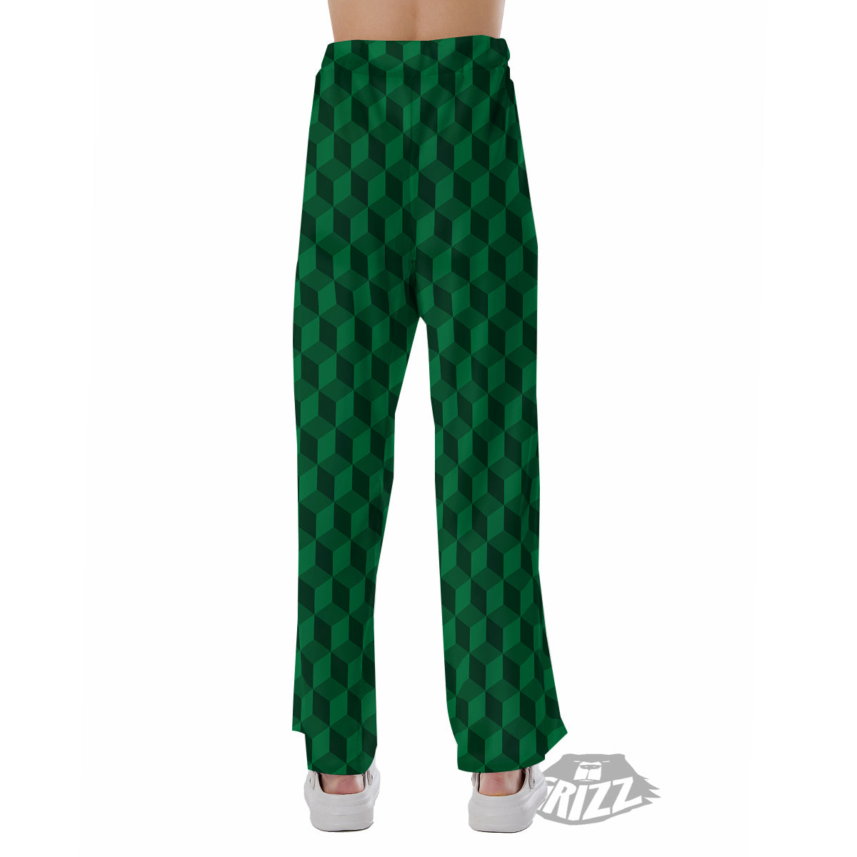 Geometric Cube Dark Green Print Pattern Pajama Pants-grizzshop