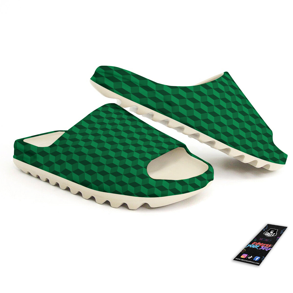 Geometric Cube Dark Green Print Pattern Sandals-grizzshop