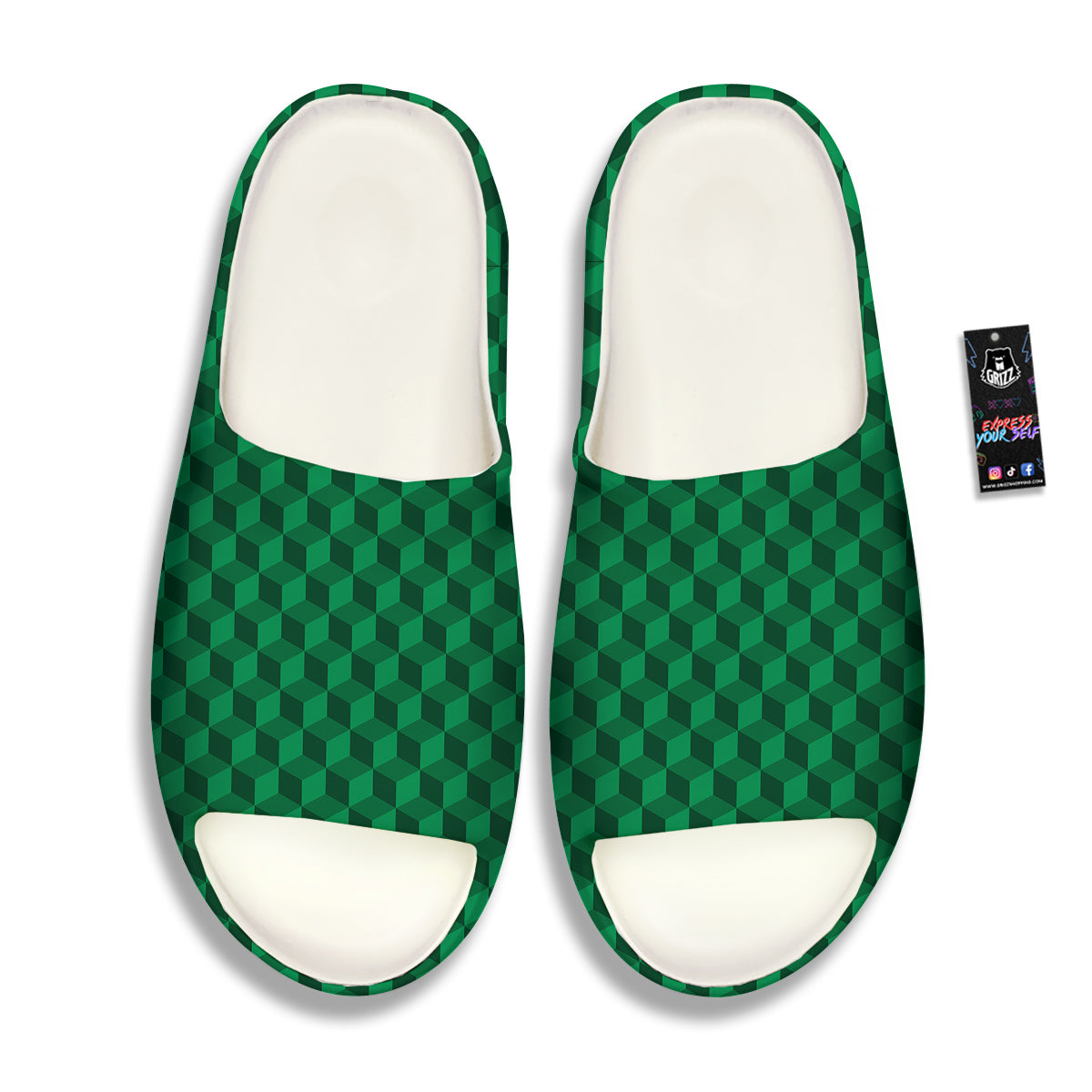 Geometric Cube Dark Green Print Pattern Sandals-grizzshop