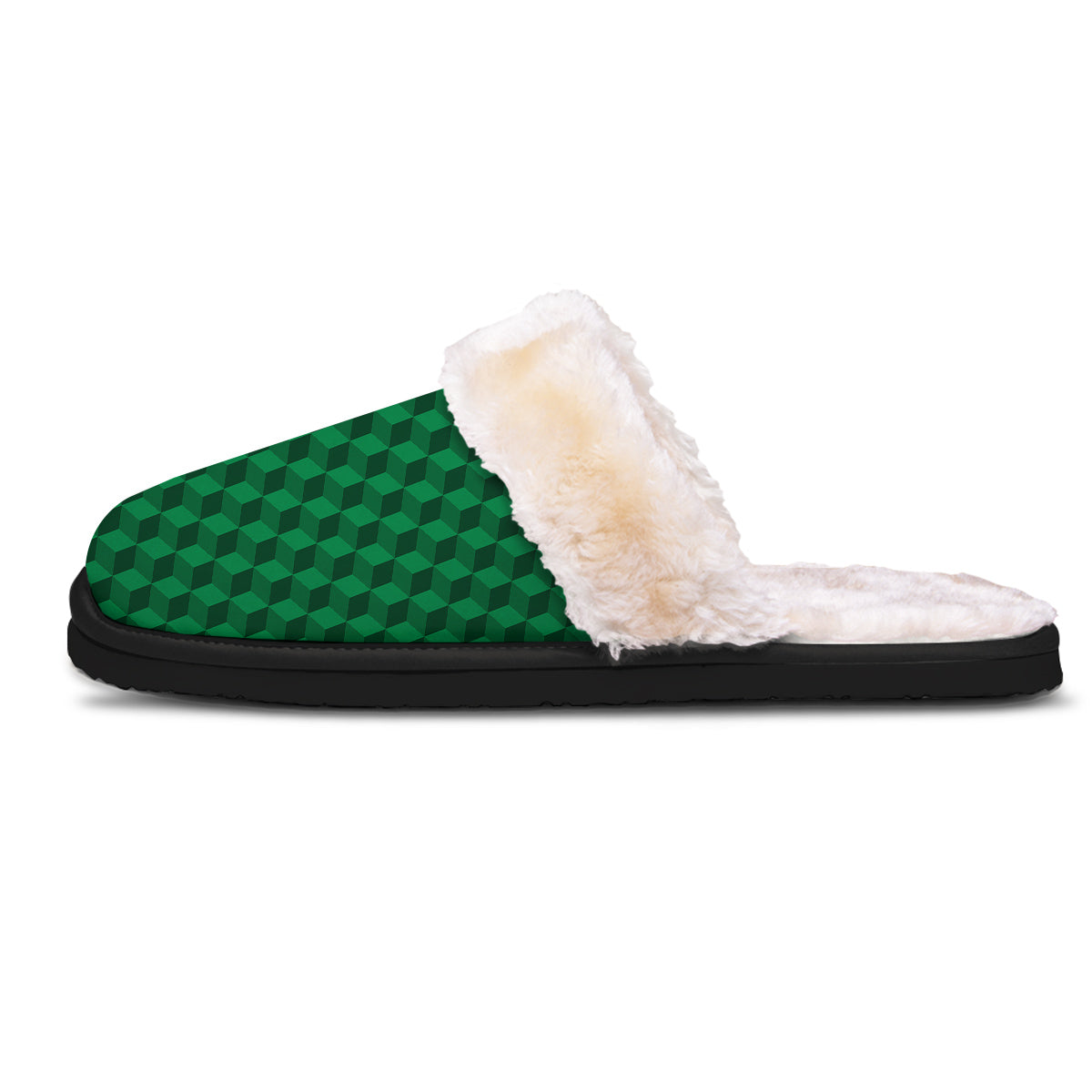 Geometric Cube Dark Green Print Pattern Slippers-grizzshop