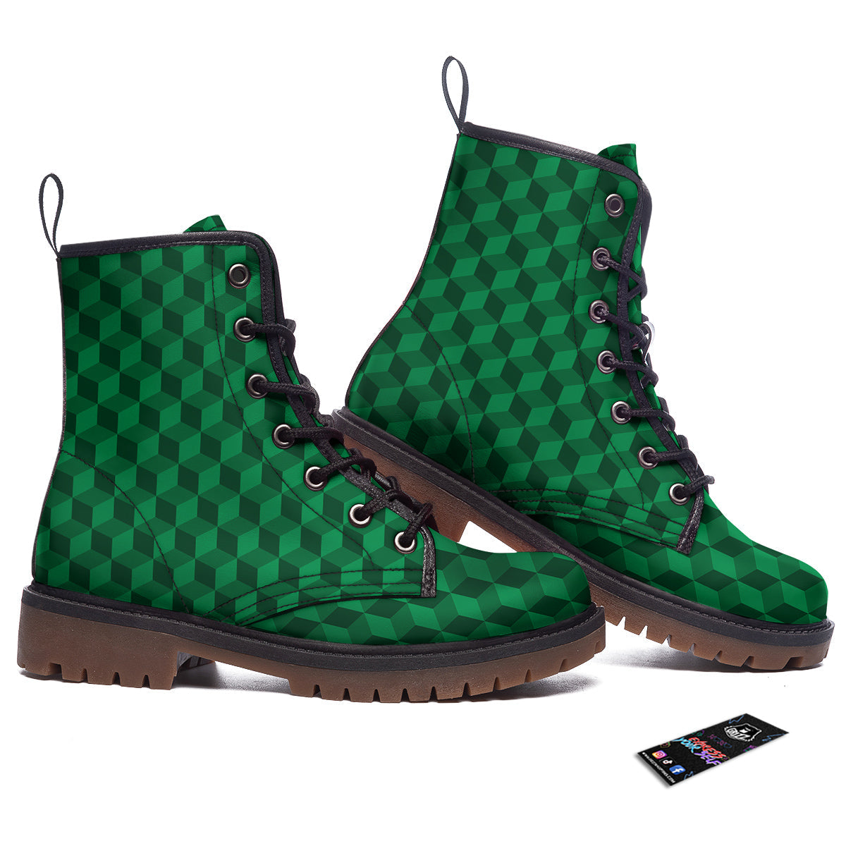 Geometric Cube Dark Green Print Pattern Work Boots-grizzshop