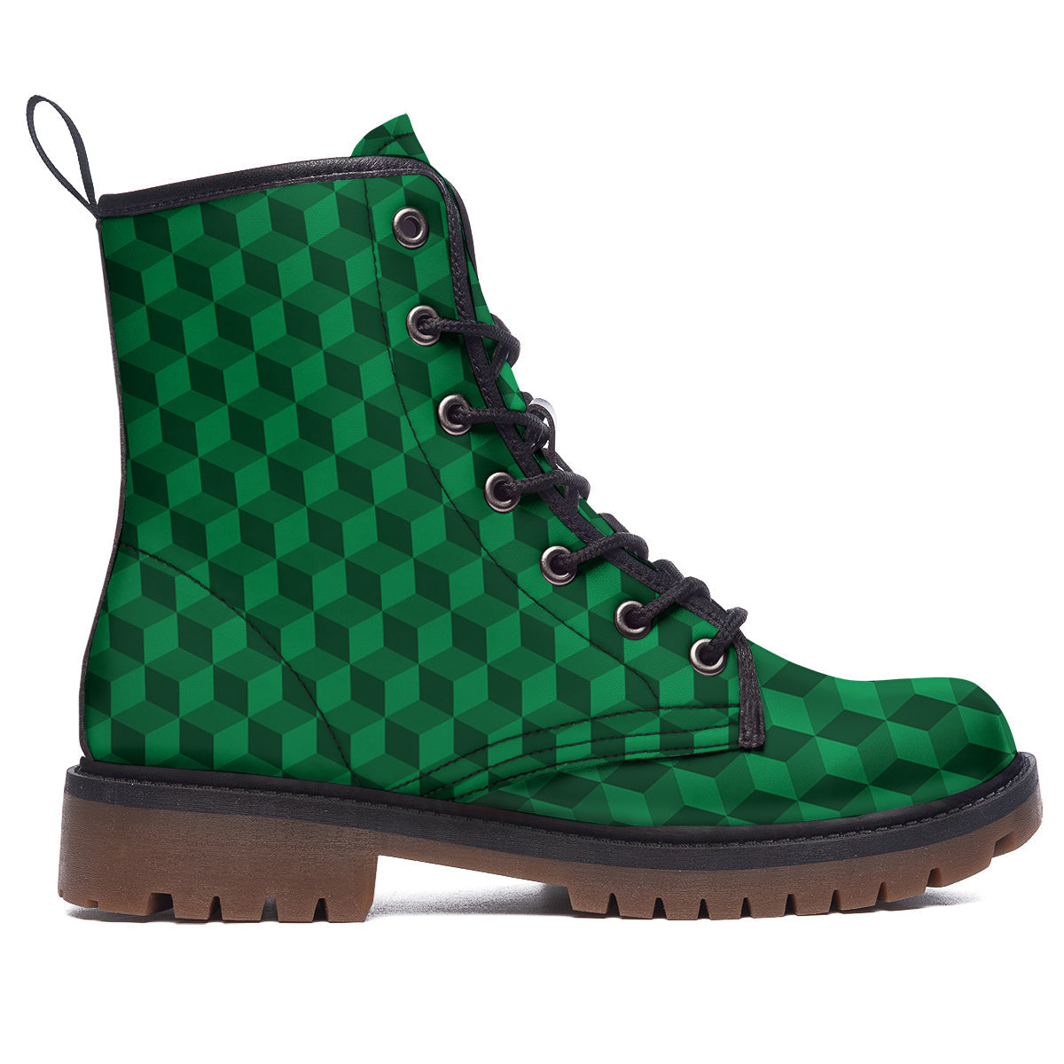 Geometric Cube Dark Green Print Pattern Work Boots-grizzshop