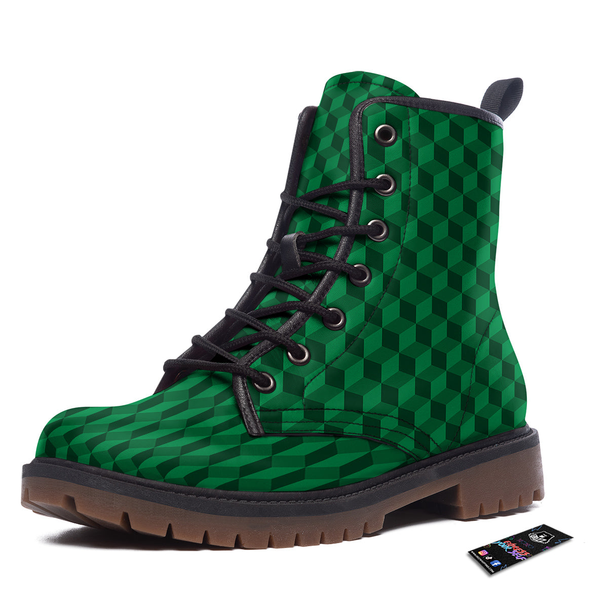 Geometric Cube Dark Green Print Pattern Work Boots-grizzshop