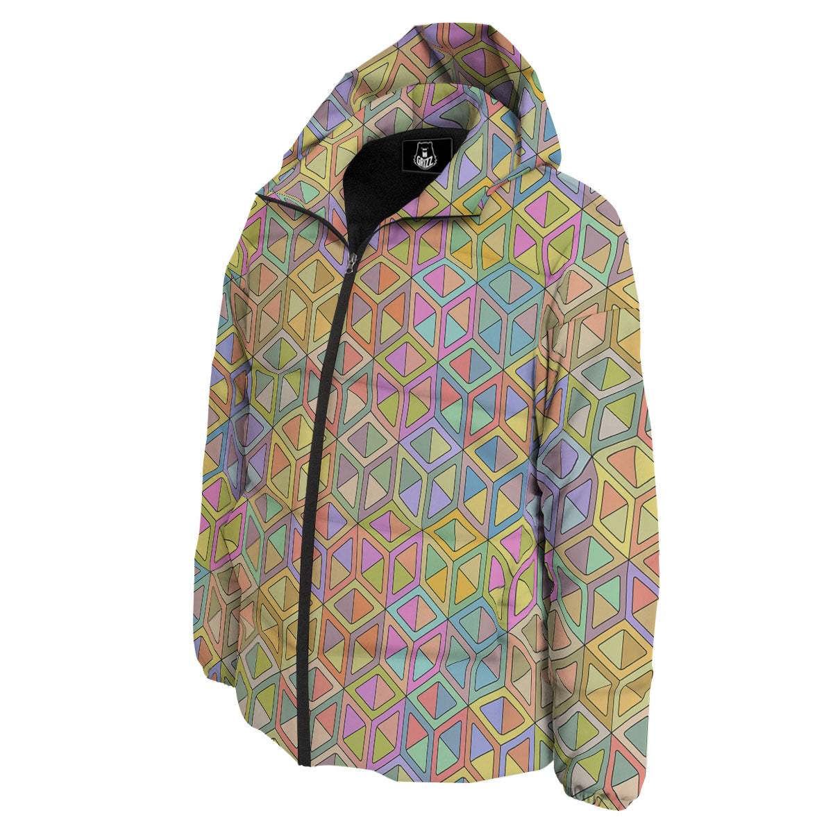 Geometric Cubic Pastel Print Down Jacket-grizzshop