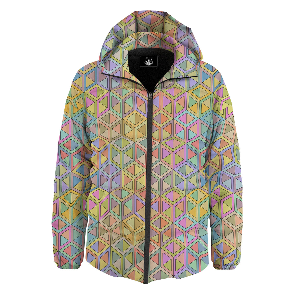 Geometric Cubic Pastel Print Down Jacket-grizzshop