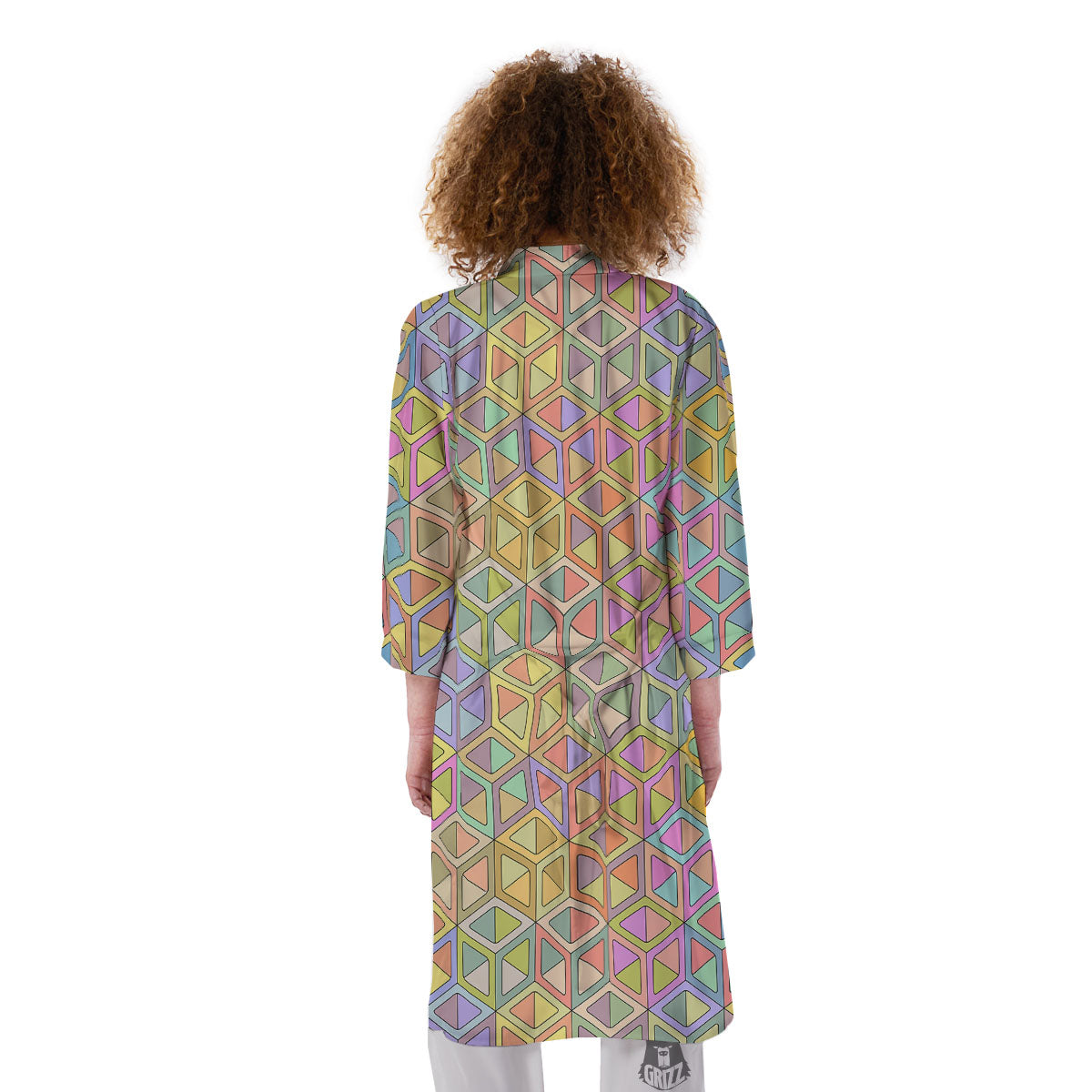 Geometric Cubic Pastel Print Kimono-grizzshop