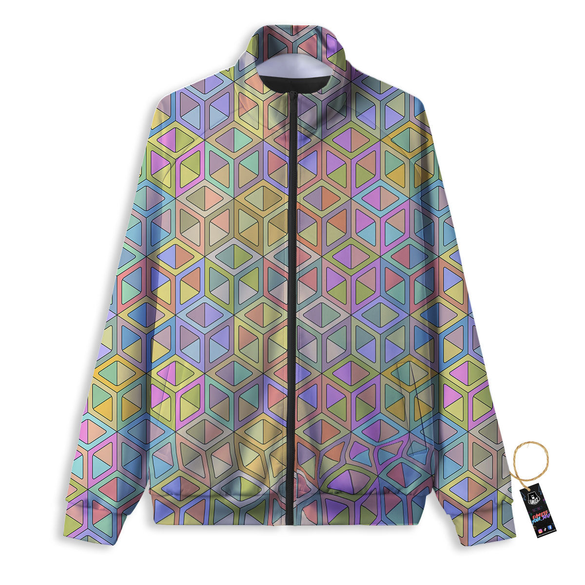 Geometric Cubic Pastel Print Track Jacket-grizzshop
