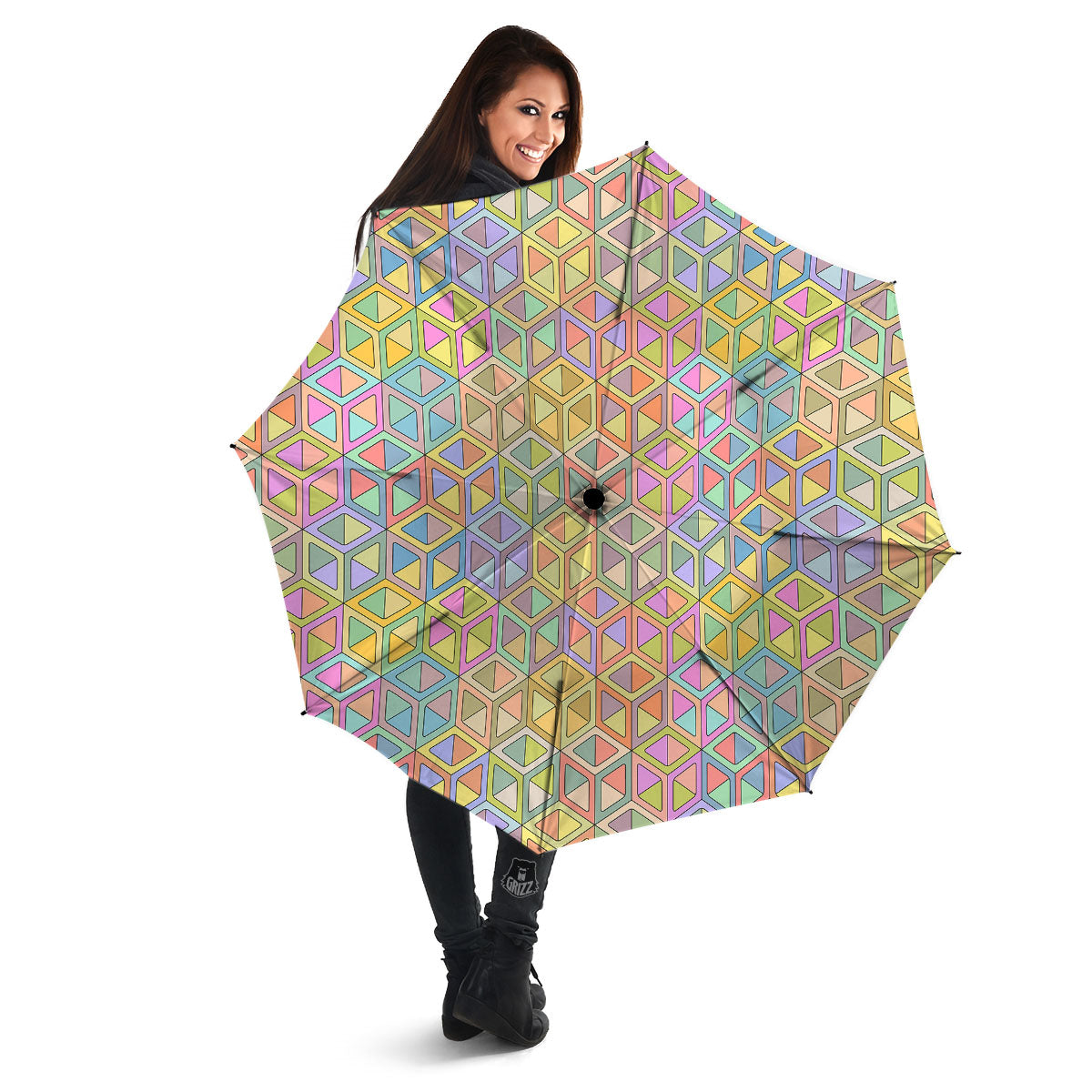 Geometric Cubic Pastel Print Umbrella-grizzshop