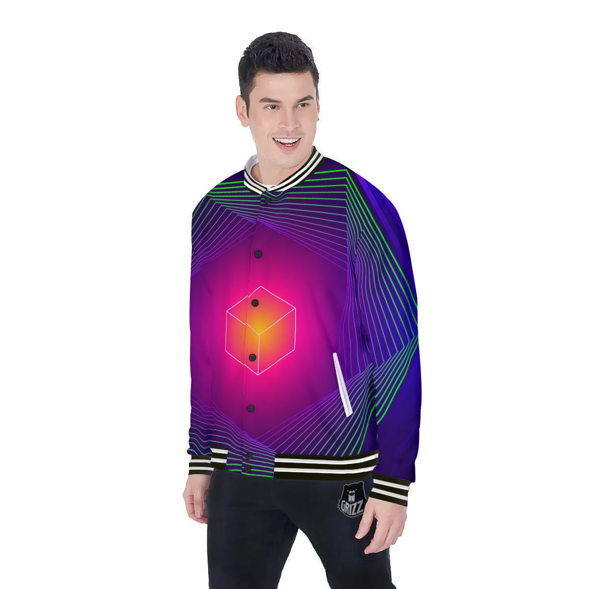 Geometric EDM Colorful Print Baseball Jacket-grizzshop