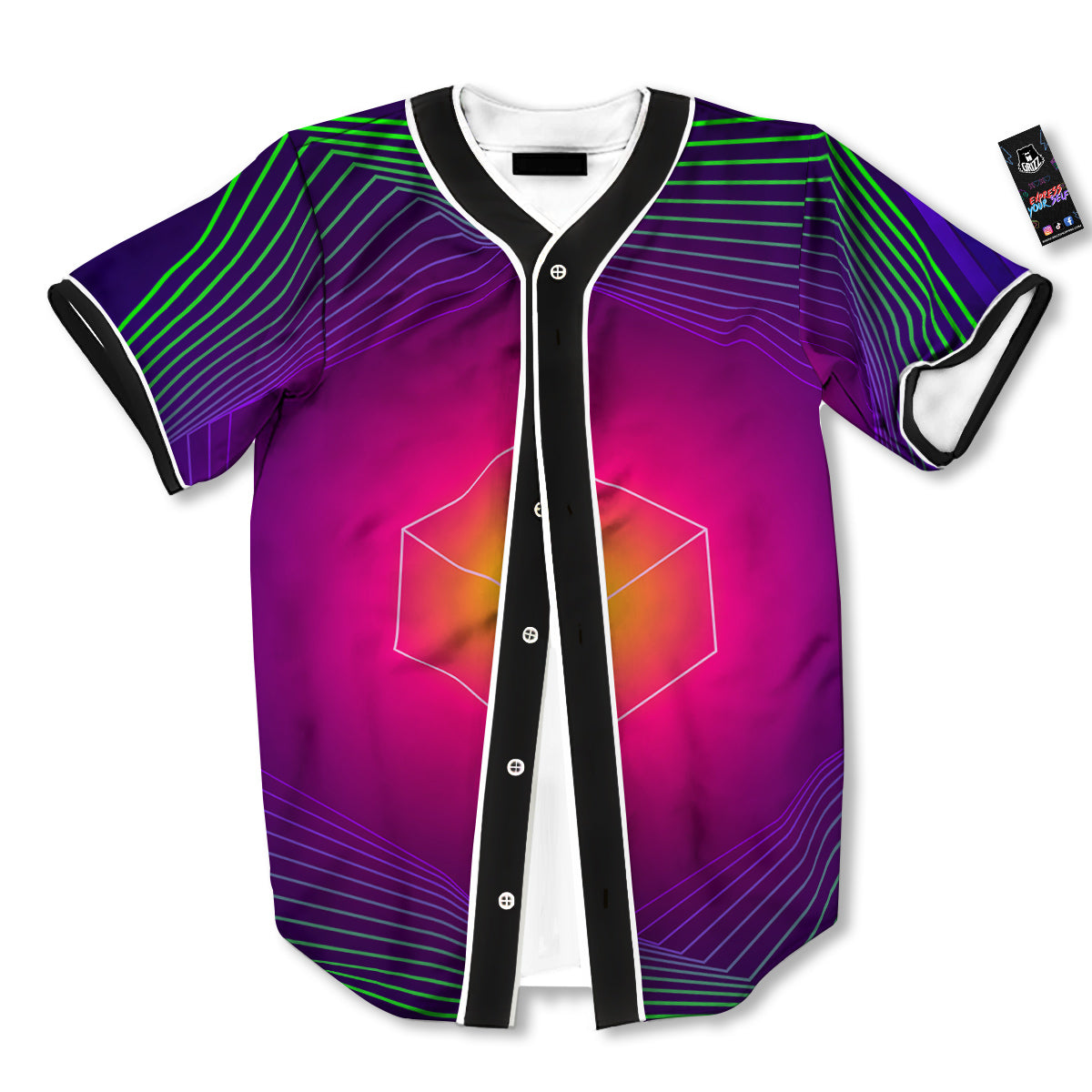 Geometric EDM Colorful Print Baseball Jersey-grizzshop