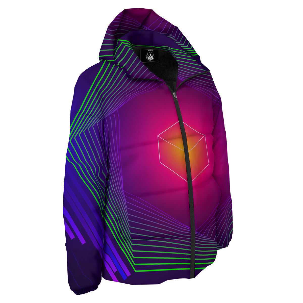 Geometric EDM Colorful Print Down Jacket-grizzshop