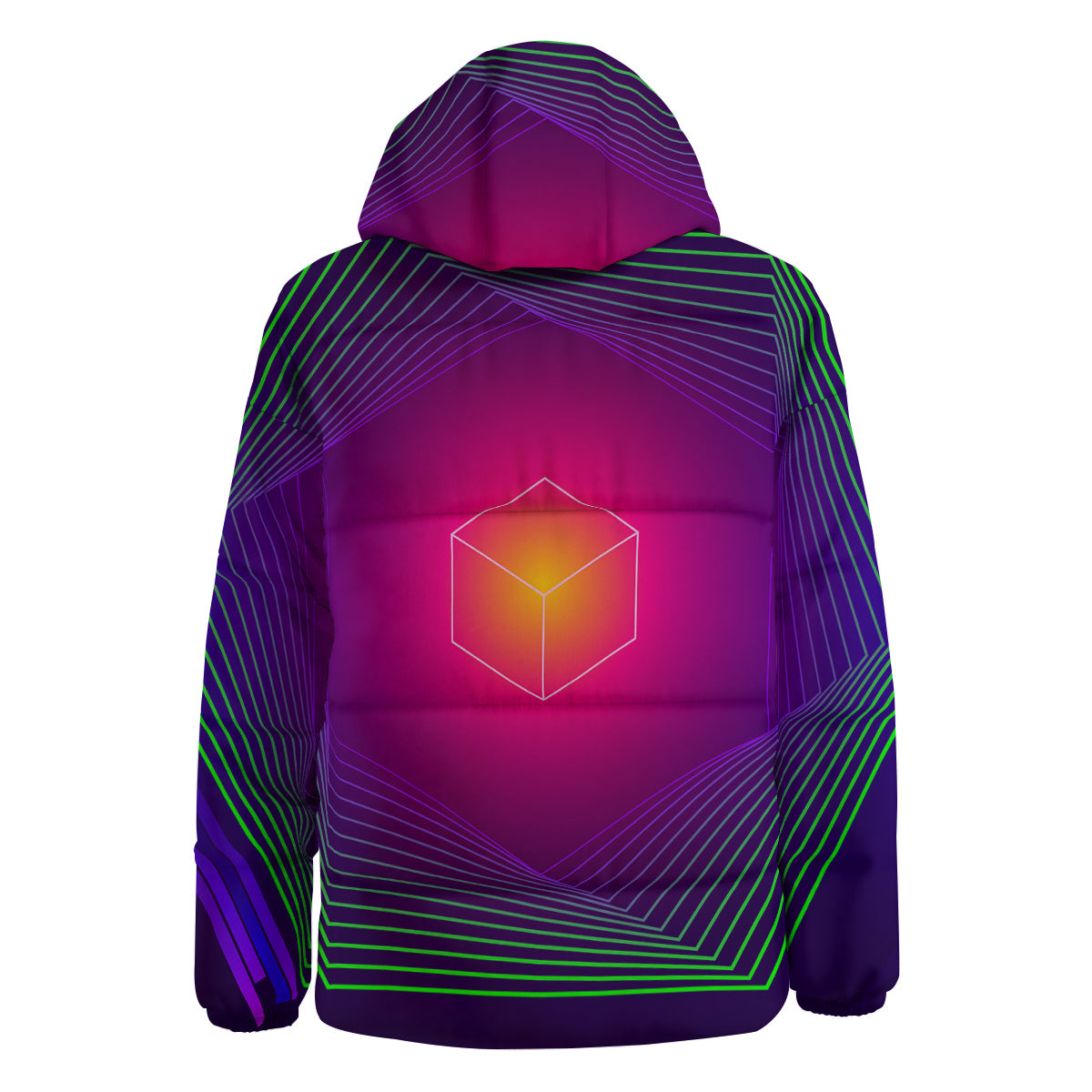 Geometric EDM Colorful Print Down Jacket-grizzshop