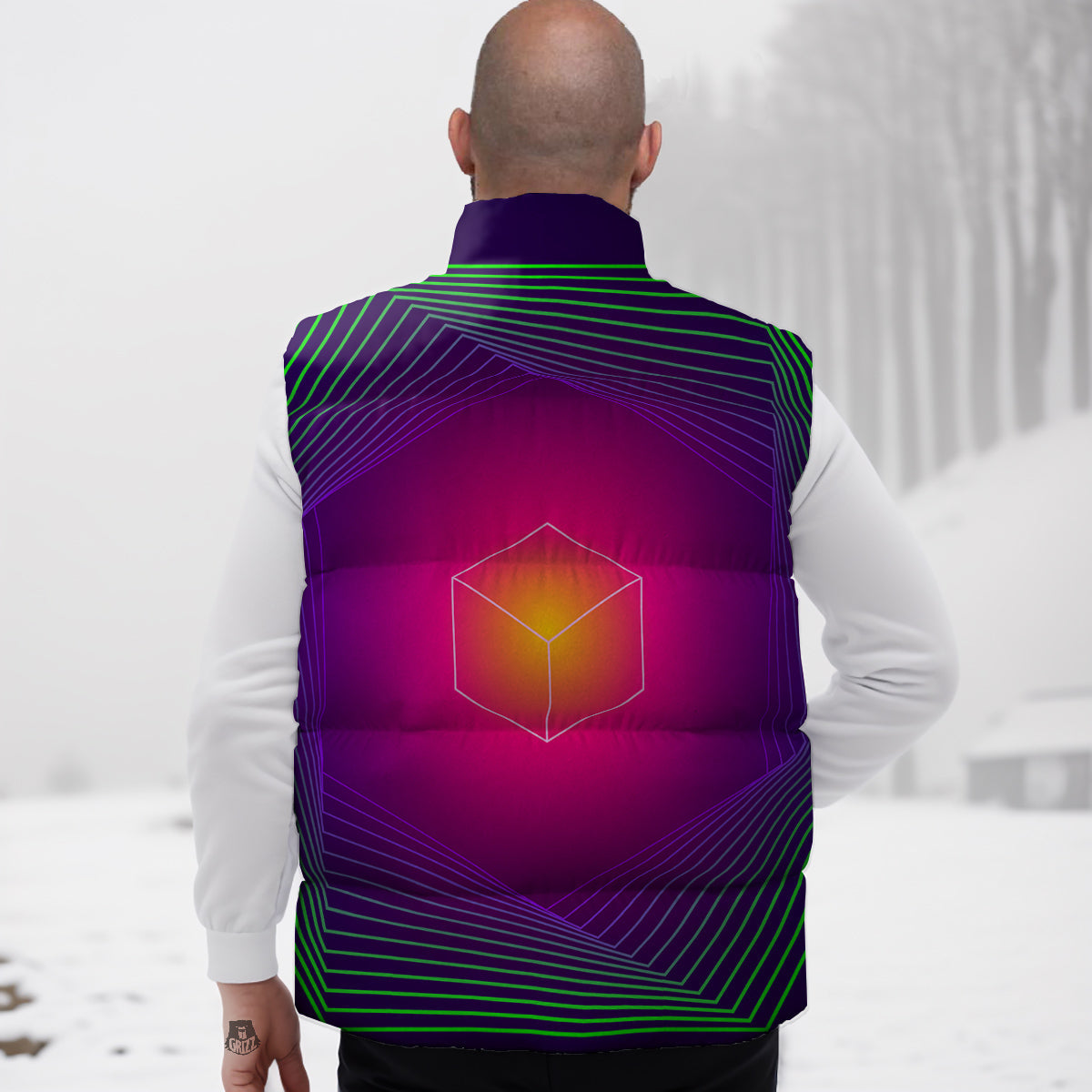 Geometric EDM Colorful Print Down Vest
