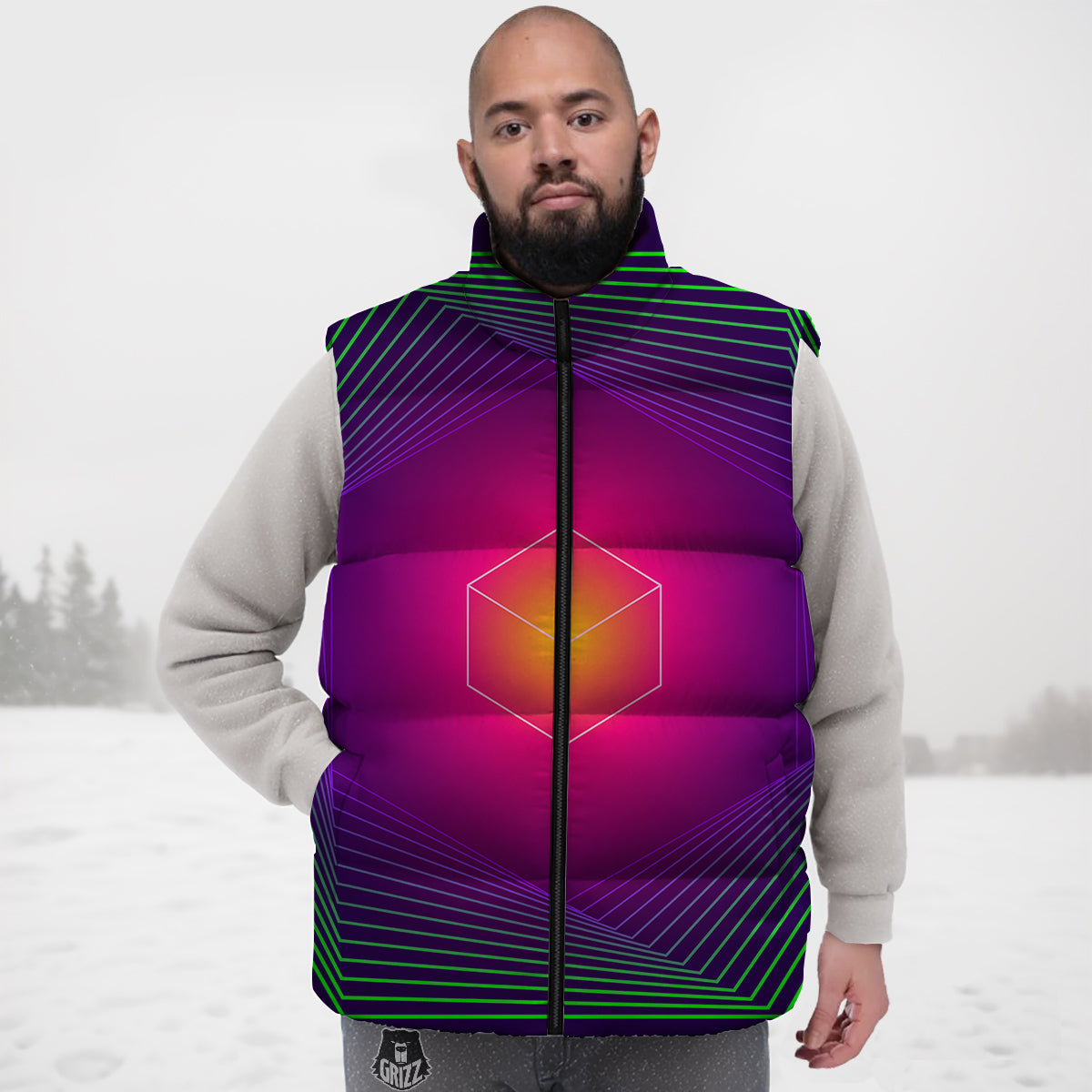Geometric EDM Colorful Print Down Vest