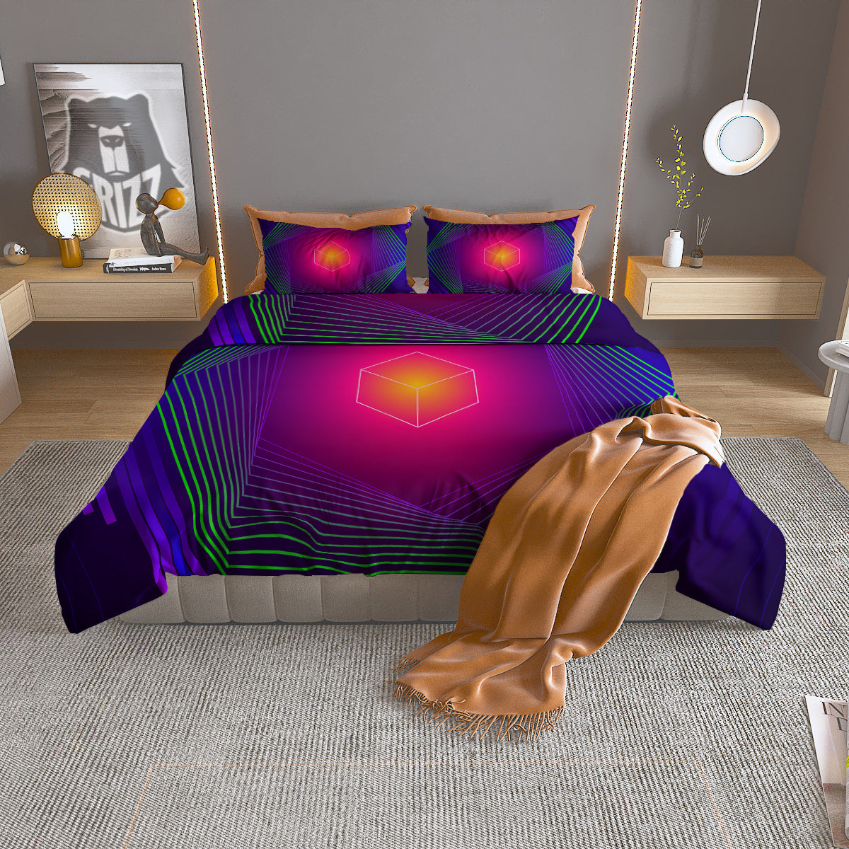 Full Moon And Night Stars Print Duvet Cover Bedding Set