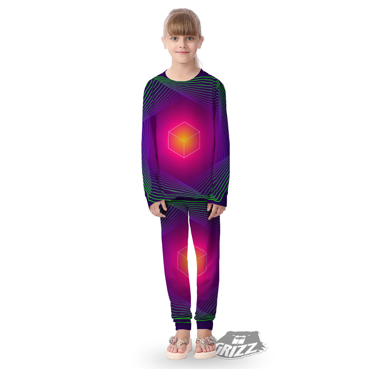 Geometric EDM Colorful Print Kid's Pajamas-grizzshop
