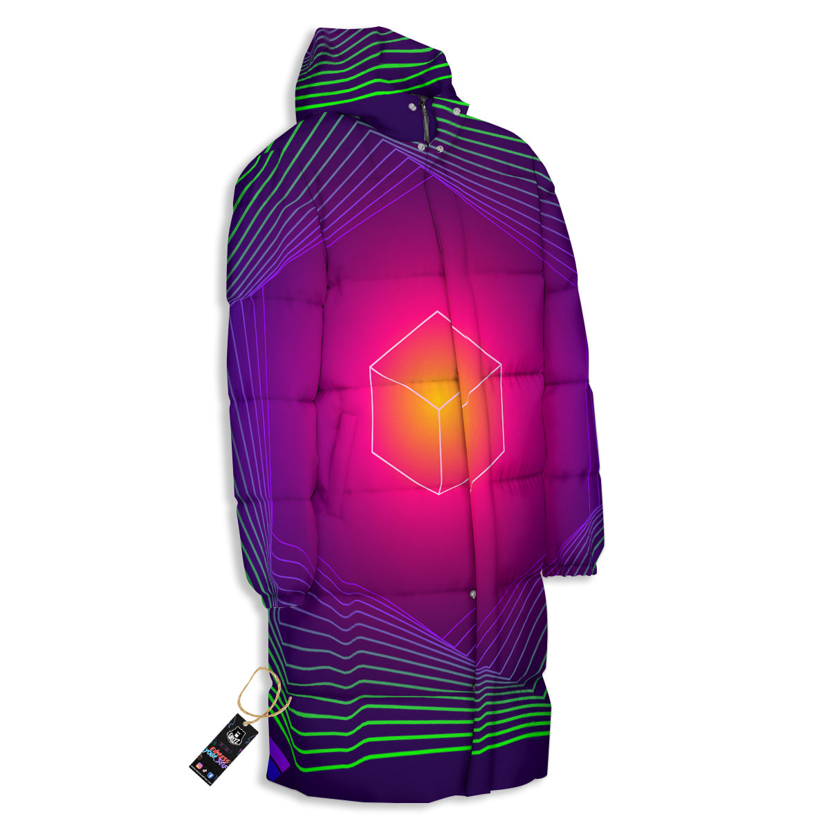 Geometric EDM Colorful Print Long Down Jacket-grizzshop