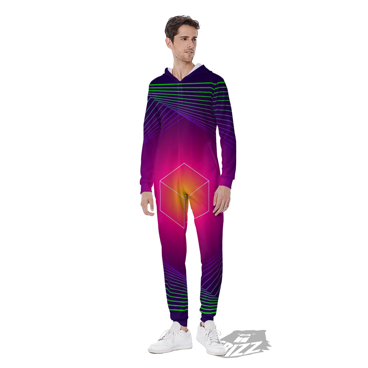 Geometric EDM Colorful Print Men's Jumpsuit-grizzshop