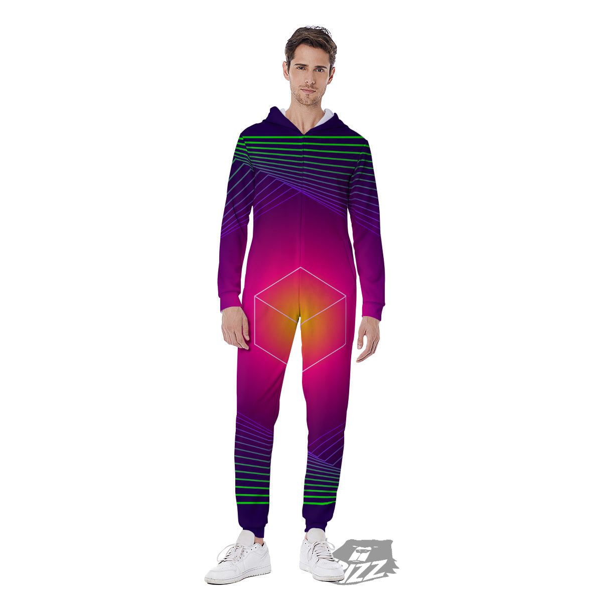 Geometric EDM Colorful Print Men's Jumpsuit-grizzshop