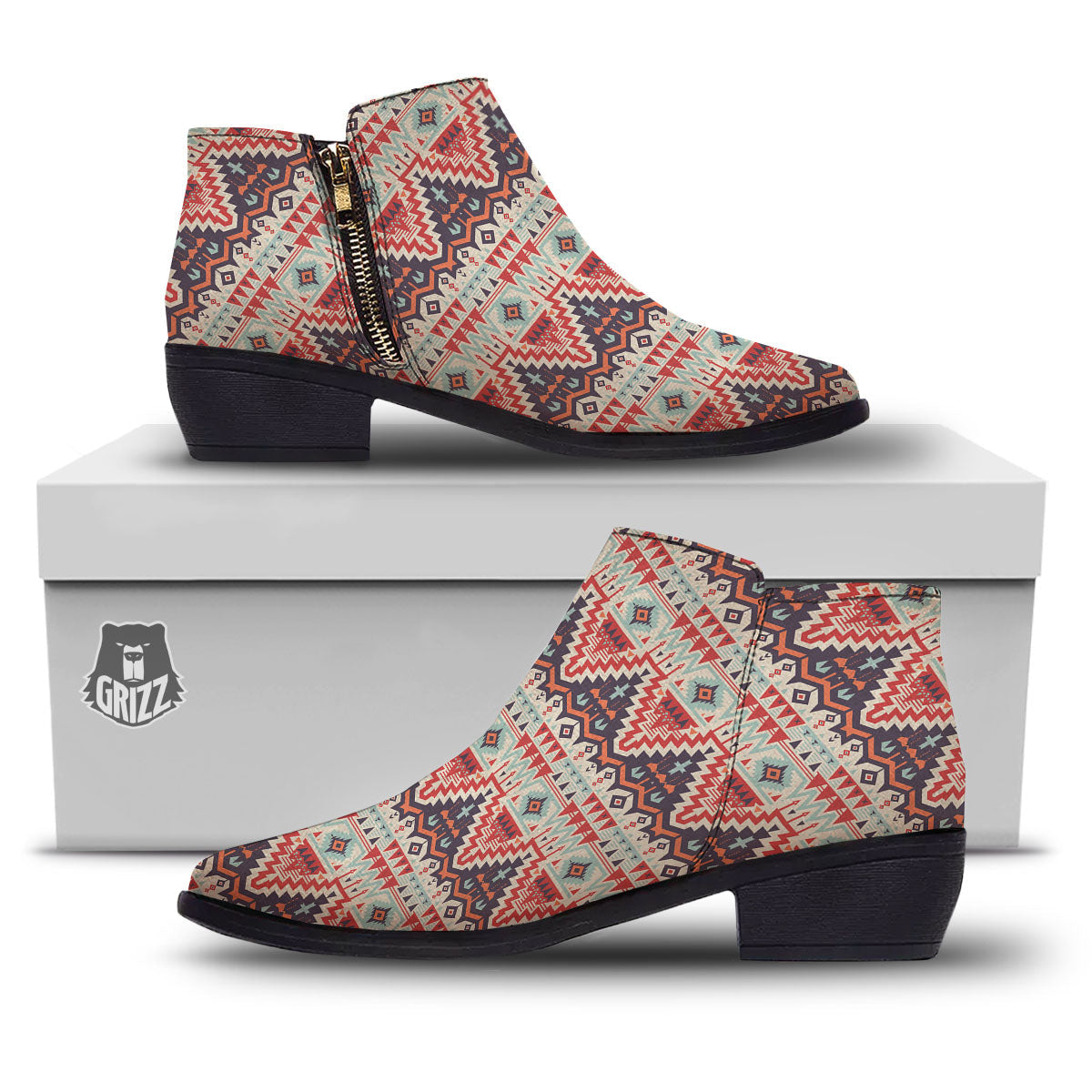 Geometric Ethnic Aztec Print Pattern Ankle Boots-grizzshop