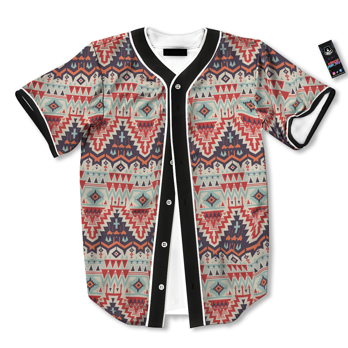 Geometric Ethnic Aztec Print Pattern Baseball Jersey-grizzshop