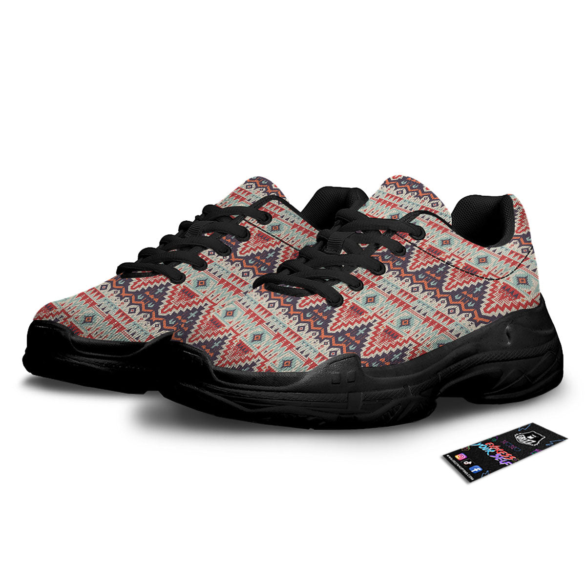 Geometric Ethnic Aztec Print Pattern Black Chunky Shoes-grizzshop