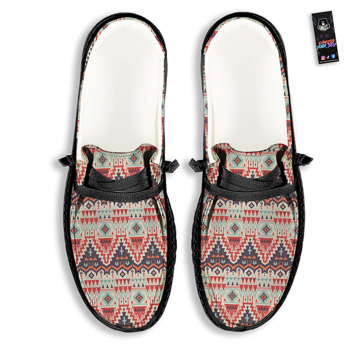 Geometric Ethnic Aztec Print Pattern Black Loafers-grizzshop