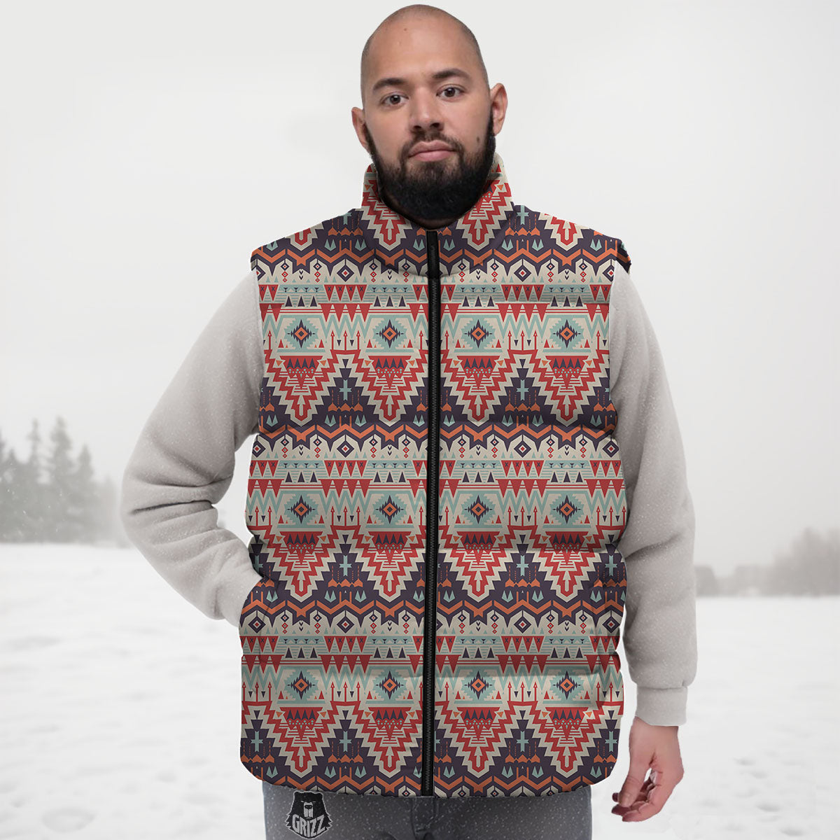 Geometric Ethnic Aztec Print Pattern Down Vest