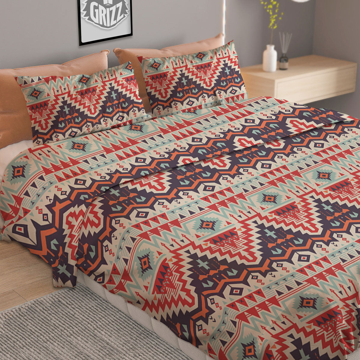 Geometric Ethnic Aztec Print Pattern Duvet Cover Bedding Set