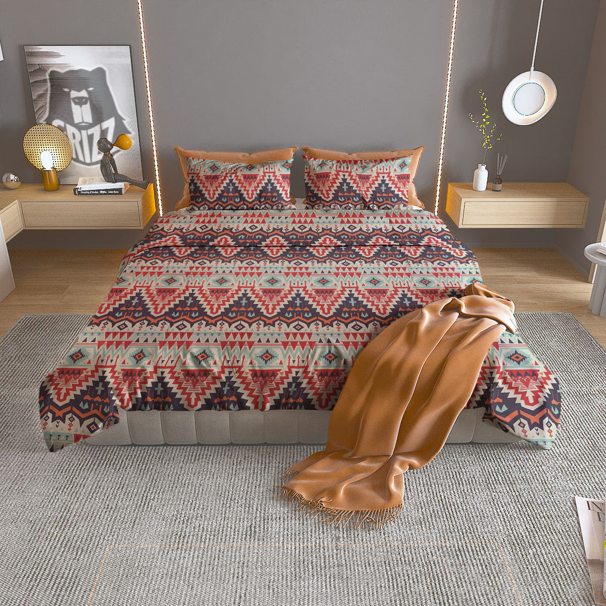 Geometric Ethnic Aztec Print Pattern Duvet Cover Bedding Set