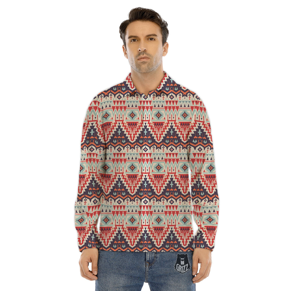 Geometric Ethnic Aztec Print Pattern Men's Dress Shirts-grizzshop