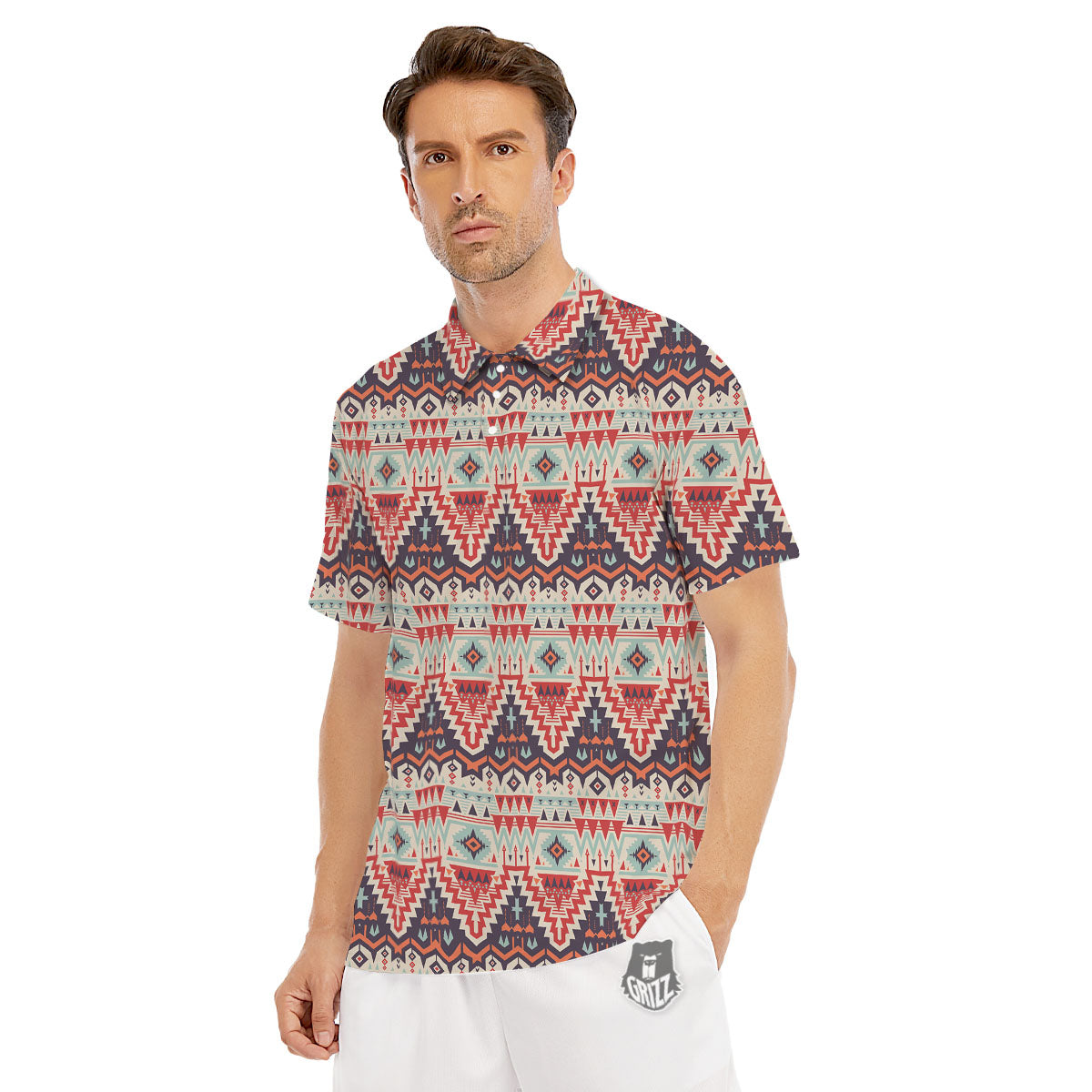 Geometric Ethnic Aztec Print Pattern Men's Golf Shirts-grizzshop