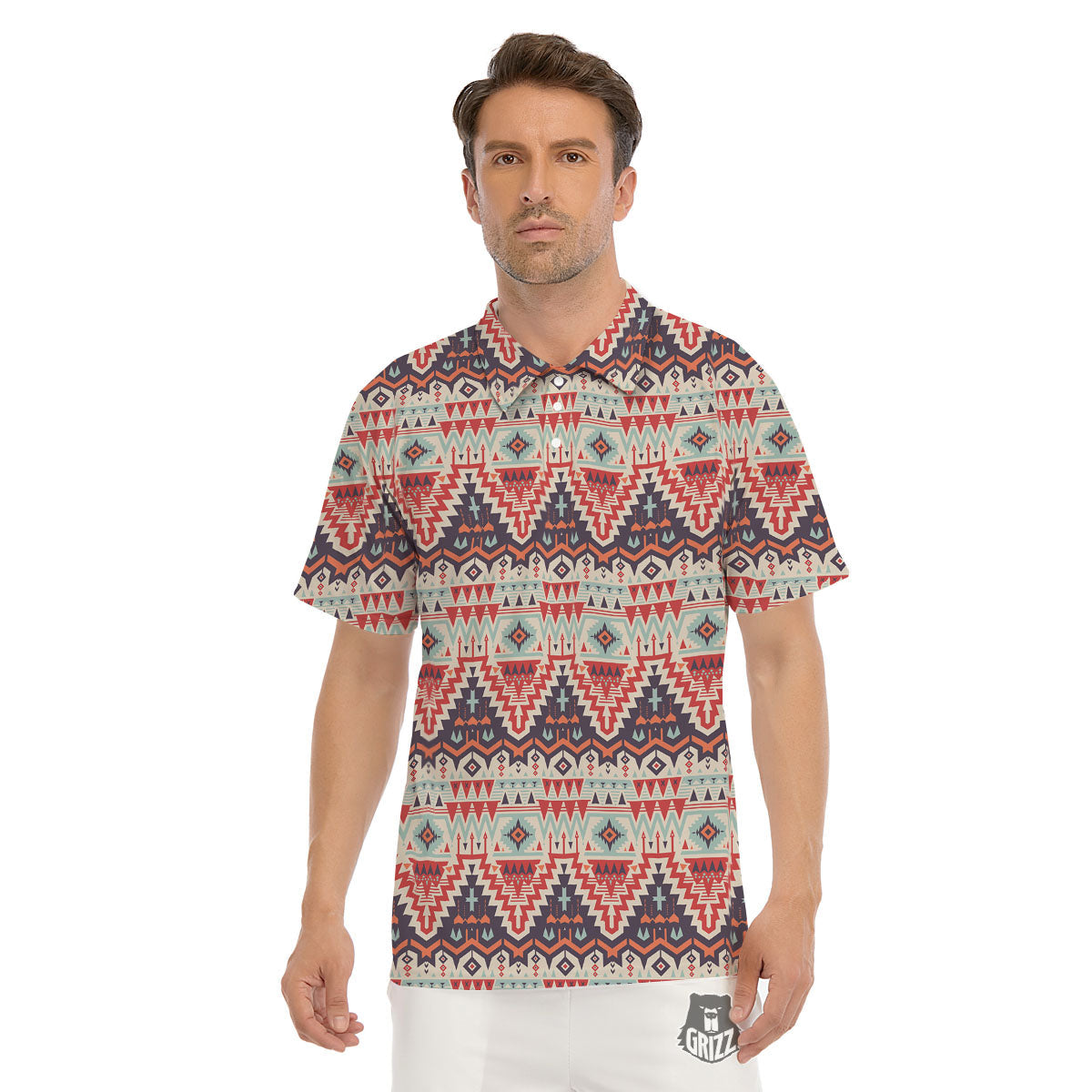 Geometric Ethnic Aztec Print Pattern Men's Golf Shirts-grizzshop