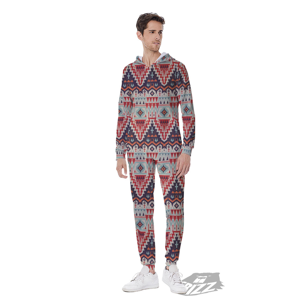 Geometric Ethnic Aztec Print Pattern Men's Jumpsuit-grizzshop