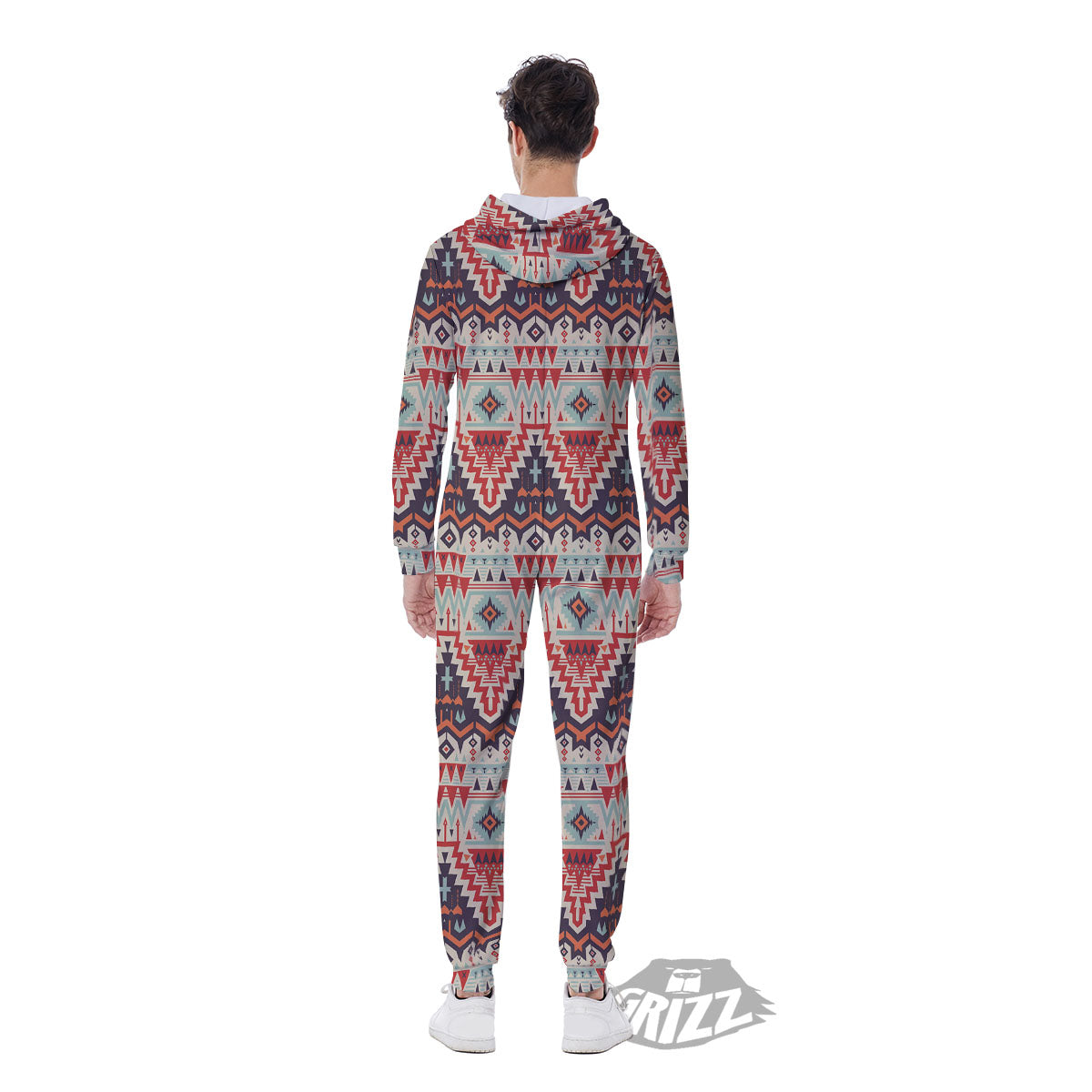 Geometric Ethnic Aztec Print Pattern Men's Jumpsuit-grizzshop