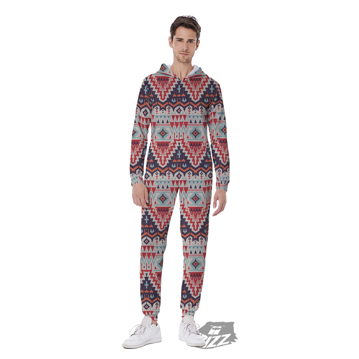 Geometric Ethnic Aztec Print Pattern Men's Jumpsuit-grizzshop