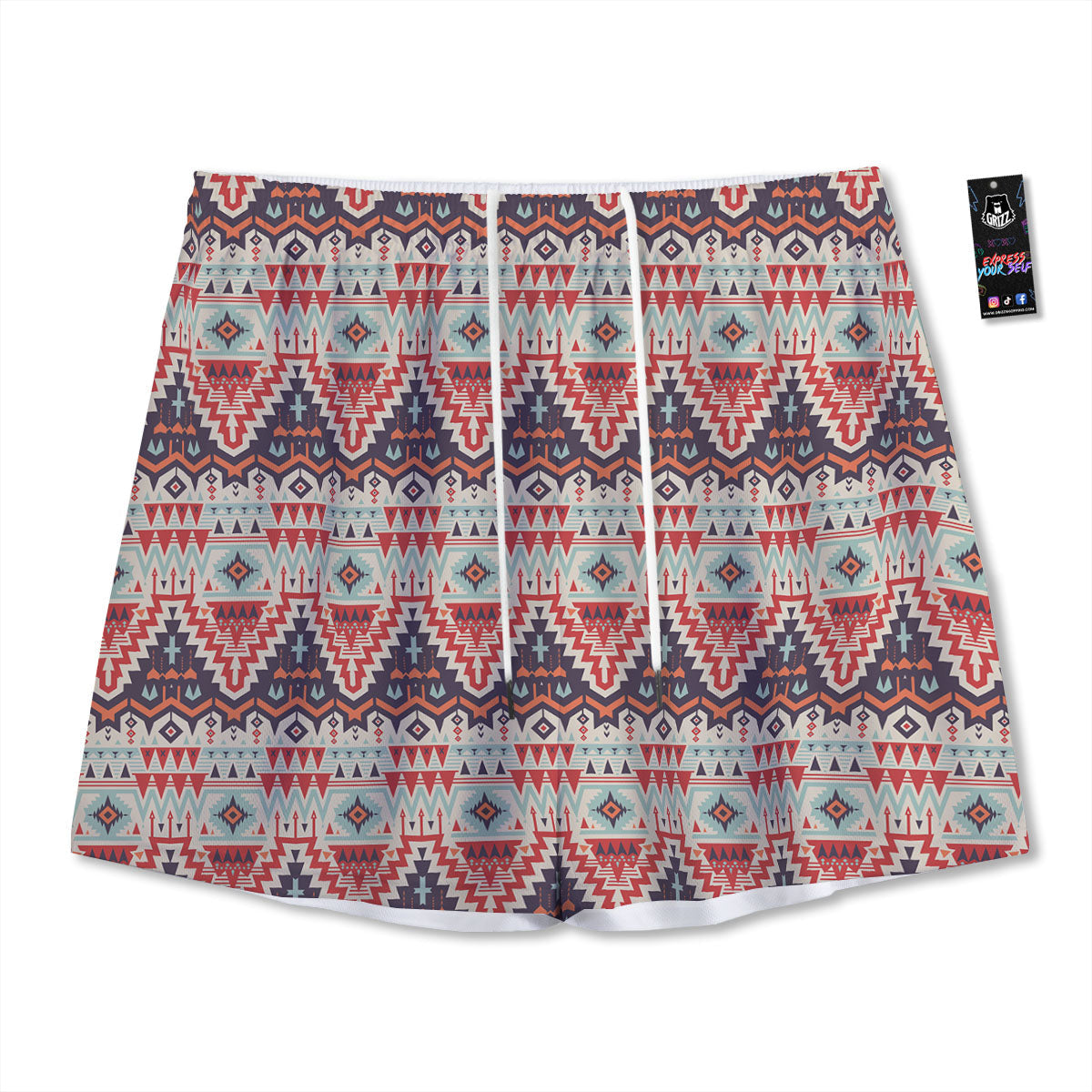 Geometric Ethnic Aztec Print Pattern Mesh Shorts