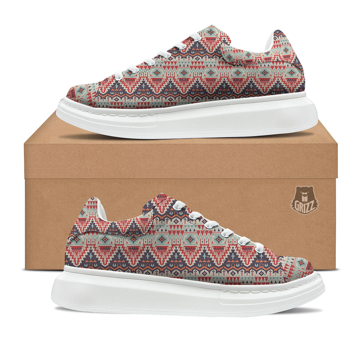 Geometric Ethnic Aztec Print Pattern Platform Shoes-grizzshop